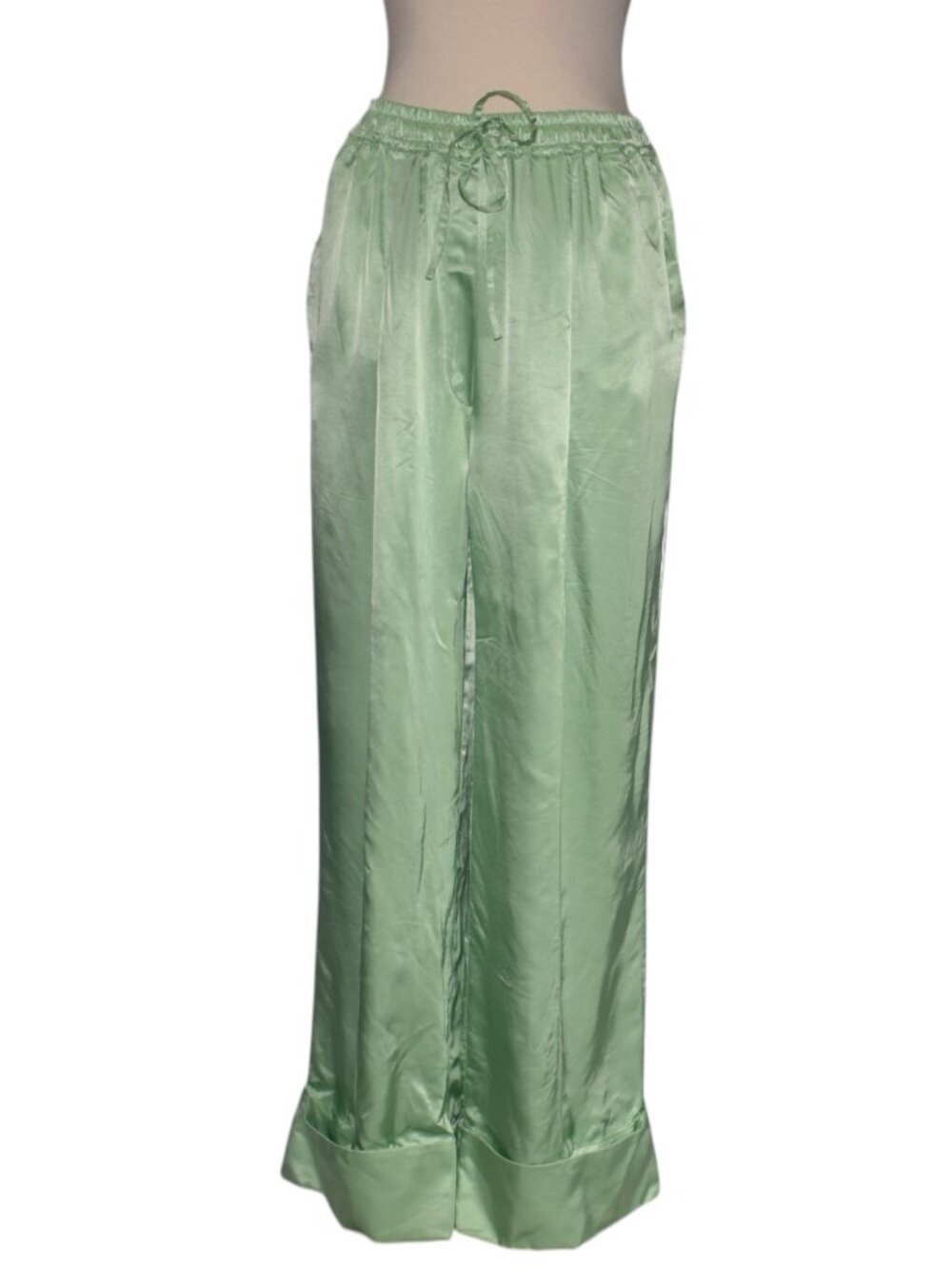 Sleeper Satin Lounge Pants Light Green Tone Drawcord Elastic Waist 1 S M
